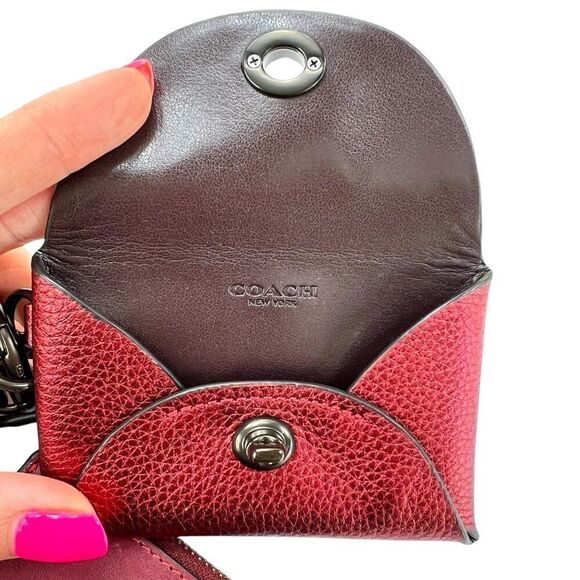 Coach Rare NWOT Dual Card Case Red Metallic Leather Card Case & Key Ring - Picture 5 of 12